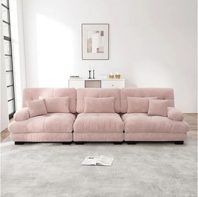 Duża sofa różowa - 3-osobowa - z 5 poduszkami - rama z litego drewna - Plusz - 313x77x81cm