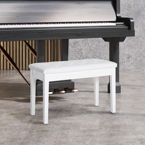 HOMCOM Taboret do Pianina Biały Wiejski Styl z Schowkiem Drewno Kauczukowe Sztuczna Skóra 76x36x50cm | Aosom PL