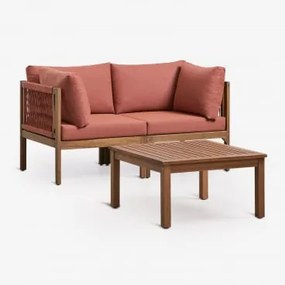 Zestaw Do Salonu Z Modułową Sofą 2-częściową Z Podłokietnikami Oraz Stolikiem Kawowym Z Drewna Akacjowego Branson Terakota – Brąz Akacjowy - Sklum