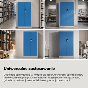 Szafa biurowa metalowa z zamkiem na szyfr szaro-niebieska, 900x1850x400 mm: DANIEL