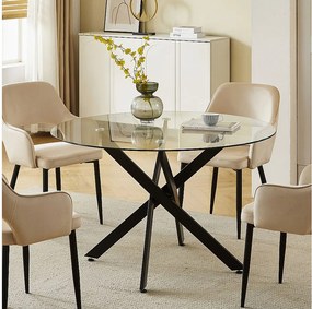 Okrągły stół jadalniany z przezroczystego hartowanego szkła i czarnego metalu – dla 4 osób – CHIARA