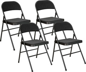 HOMCOM Zestaw 4 Krzeseł Składanych, Przenośne Krzesła Biurowe, Nogi Metalowe, Składane Krzesło dla Biura, Recepcji, Poczekalni, Wygląd Lnu, Czarne