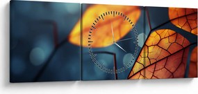 Obraz - Tekstura liści (z zegarem) (90x30 cm)