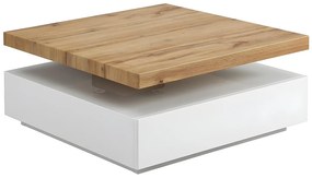 Stolik kawowy KYRIA - 1 szuflada i obrotowy blat - MDF - Kolor: biały i dębowy.