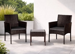 Mały zestaw mebli balkonowych dla 2 osób Riviera 824, technorattan ciemnobrązowy