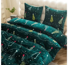 PrzytulneMieszkanie.pl PrzytulneMieszkanie.pl PrzytulneMieszkanie.pl Zestaw pościeli z mikropluszu CHRISTMAS DRIFT zielony + prześcieradło z mikropluszu SOFT 180x200 cm białe, podwójne łóżko