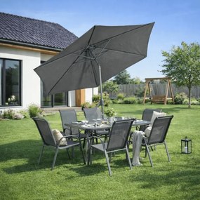 Zestaw Mebli Ogrodowych NEBRASKA Szary 6 Krzeseł Stół Tarasowy Parasol Nowoczesny