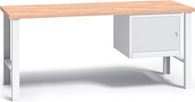 Profesjonalny stół warsztatowy G3 z drewnianym blatem roboczym, 1700 mm, 1x szafka, szary