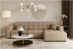 Narożnik prawostronny Bergamo A – tkanina Raven 30 beżowa, 284×166×70 cm