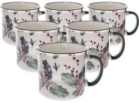 Zestaw 6 porcelanowych kubków Bożonarodzeniowa ostrokrzew 520 ml, 520 ml