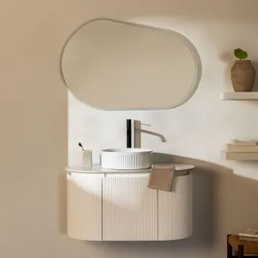 Zestaw Wiszących Mebli Łazienkowych Z Drewna Carsone Biała & Bez Jednostki Pomocniczej & Redondo Cerámica Blanco Rayas Ø36 - Sklum