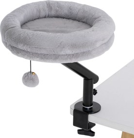 PawHut Łóżko dla kota na biurko, obrót 360°, regulowana wysokość, legowisko ze zdejmowanym i nadającym się do prania posłaniem, dla kotów do 6 kg, biuro domowe, szary