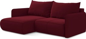 Narożnik lewostronny z funkcją spania - z tkaniny welwetowej - burgundowy - NANEA