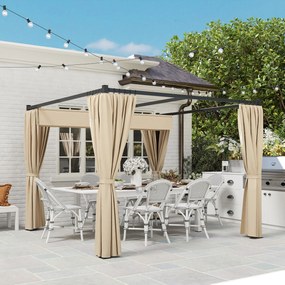 Outsunny Pergola 3 x 3 m, samonośne zadaszenie tarasu z wysuwanym dachem, 4 ścianki boczne, odporne na UV, beżowy | Aosom PL