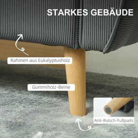 HOMCOM Dwumiejscowa Sofa, Kanapa z Tkaniny, 2 Poduszki Tylnie, Pokrycie z Sztruksu, 145 x 75 x 78 cm, Antracyt