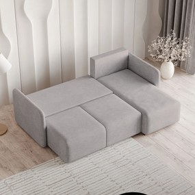 Masseno Narożnik SUVINO z funkcją spania i pojemnikiem na pościel Narozniki L, Rozkładana sofa - Jasnoszary, NEVE 83