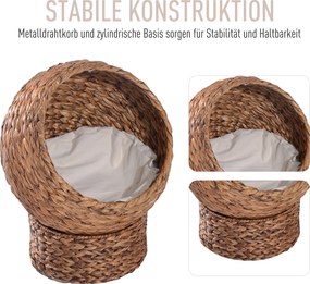 PawHut Miejsce do spania dla kota, legowisko dla kota z poduszkami, jaskinia dla kota, liść bananowca, kolor brązowy