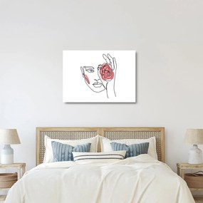 Obraz na szkle - Line art twarz z różą (70x50 cm)