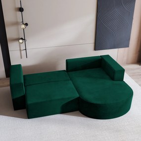 Masseno Narożnik SORELA z funkcją spania i pojemnikiem na pościel Narozniki L, Rozkładana sofa - Butelkowa zieleń, MONOLITH 37