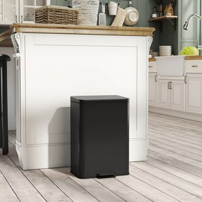 HOMCOM Kosz na śmieci 20 l z pedałem, pokrywa soft-close, wyjmowany wkład, matowa czerń, 34,2 x 30,6 x 44,2 cm | Aosom PL