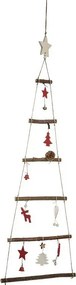 Udekorowana Drewniana Choinka do Powieszenia H 75 cm Czerwona i Biała