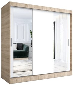 Szafa przesuwna dąb sonoma + biały 200 cm - Seko 6X