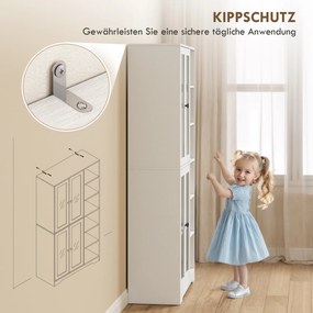 HOMCOM Szafka kuchenna z drzwiami szklanymi, półki, otwarte przegrody, 172 cm, MDF, Biały