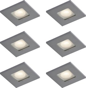 Zestaw 6 nowoczesnych reflektorów wpuszczanych Gunmetal Kwadrat IP44 - Qure