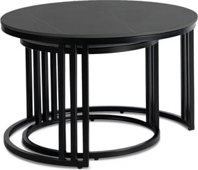 Zestaw Stolików Kawowych JERRY Czarny Marmur/Czarny do Salonu Nowoczesny