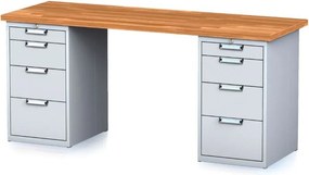 Stół warsztatowy MECHANIC, 2000x685x880 mm, 2x 4 szufladowy kontener, szary