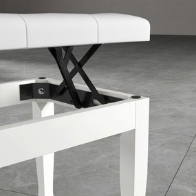 HOMCOM Ławka do Pianina z Regulacją Wysokości, Pianobank z Wyściełanym Siedziskiem z Ekoskóry 64 x 35 x 45-55 cm Biała | Aosom PL