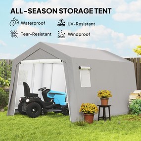 Outsunny Wodoodporny namiot magazynowy z zadaszonym dachem, z drzwiami i oknami 300x447x255 cm, Jasnoszary
