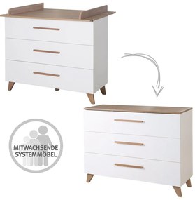 Biało-naturalna niska komoda dziecięca w dekorze dębu z przewijakiem 110x98 cm – Roba