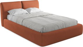 Tapicerowane łóżko z pojemnikiem - 140x200 - Szynila - Terakota - HOKU