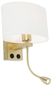 Lampa ścienna mosiężna z owalnym abażurem lnianym, białym, 25 cm - Brescia Combi Nowoczesny Oswietlenie wewnetrzne