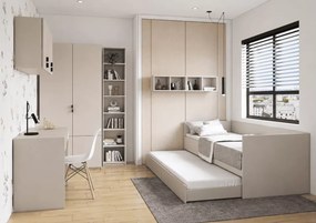 Łóżko Dots 90x200 z szufladą i dodatkowym spaniem 80x200 kaszmir - łóżko młodzieżowe 2w1