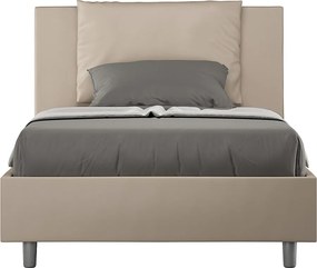 Łóżko wyposażone w stelaż z listwami tapicerowane 120x190 sztucznej skóry szaro-beżowy Antea