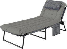 Outsunny Leżanka słoneczna, 4-stopniowe regulowane oparcie, poduszka, boczna kieszeń, zagłówek, 68 x 189 x 30 cm, Szary