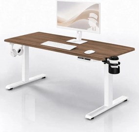 Biurko elektryczne z regulacją wysokości ergonomiczne białe/orzech,1600x800 mm: ARIA