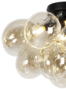 Designerska lampa sufitowa czarna z bursztynowym szkłem 4-światłowa - UvasDesignerski Oswietlenie wewnetrzne