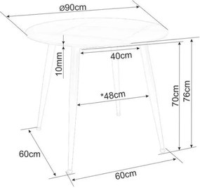 Okrągły stół jadalniany RION 90 cm z blatem ceramicznym, czarny marmur