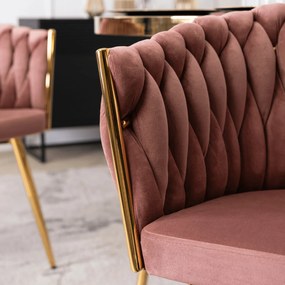 Krzesło Tapicerowane Plecione do Salonu CAPI Różowe Welurowe do Toaletki Nowoczesne Glamour