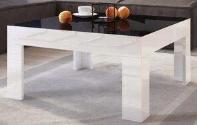 Stolik do salonu w wysokim połysku Simple 80x80 z czarnym blatem i białymi nogami