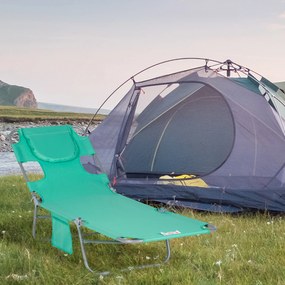 Outsunny Leżanka ogrodowa z wyściełanym otworem na twarz, leżak do masażu na zewnątrz, boczna kieszeń, tkanina, metal, Zielony