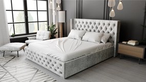 Emporius Rolia łóżko chesterfield 180x200 - pojemnik i stelaż, wysoka jakość - łóżko dwuosobowe 180x200 w stylu glamour - aksamit, szary (Paros 5)