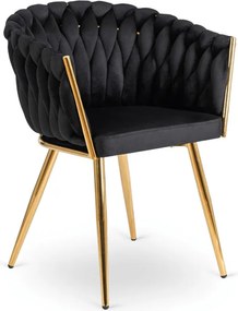 Krzesło Tapicerowane Plecione do Salonu CAPI Czarne Welurowe do Toaletki Nowoczesne Glamour