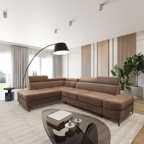 Masseno Narożnik AVISE z funkcją spania i pojemnikiem na pościel Narozniki L, Rozkładana sofa - Beżowy, MONOLITH 09