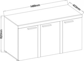 Komoda do salonu Luiza 3F - 149 cm - beton jasny - Wyprzedaż