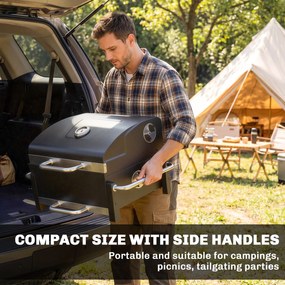 Outsunny Grill na węgiel drzewny ze stali przenośny BBQ Smoker z pokrywą regulowanymi otworami wentylacyjnymi dwupoziomowy pojemnik na węgiel termometr | Aosom PL