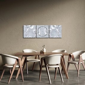 Obraz - Perłowe kwiaty (z zegarem) (90x30 cm)